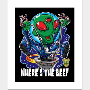 Where's the Beef Alien Burger UFO with handlebars Posters and Art